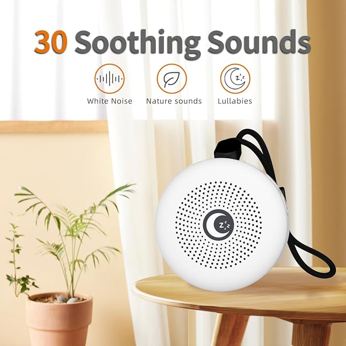 Sleepbox Sleep Sound Machine Portable Noise Machine with 30 Soothing Sounds 4 Timer Memory Function Rechargeable Battery 32 Volume Levels for Sleeping Traveling Relaxing for Baby Kids Adults (White)