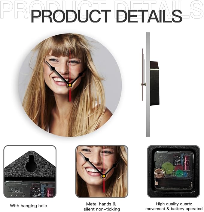 Generic Custom Clocks for Walls Personalized Clocks with Picture, 10inch-25cm Round Silent Wall Clock, Modern Style for Living Room, Unisex, Indoor Use, PVC Material