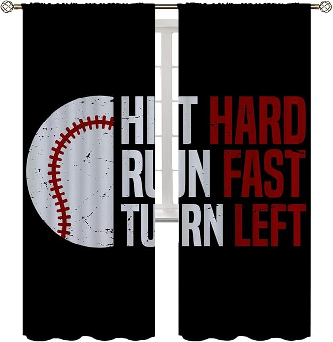 Baseball Blackout Curtains for Boy Girl Room Darkening Decor,Sport Theme Red and White Motto Dark Bedroom Living Room Home Rod Pocket Thermal Insulated Window Curtain/Drapes Panel,72x63 Inch…