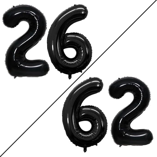GOER Number 26 Balloons for 26th Birthday Party Decorations,42 Inch Jumbo Foil Helium 62 Balloons for 62nd Birthday Party Decoration (Black)
