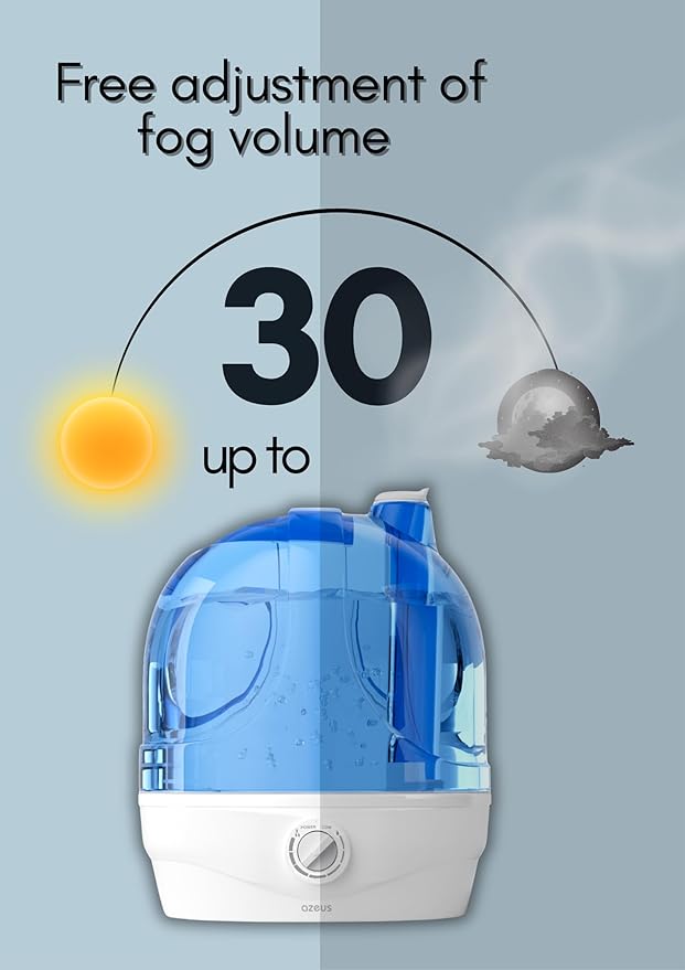 AZEUS Humidifiers for Bedroom, 2.8L Ultrasonic Cool Mist Humidifiers for Home Baby Nursery & Plants, Quiet Top Fill Air Humidifier Lasts Up to 30 Hours, Auto Shut-Off (BPA-Free)