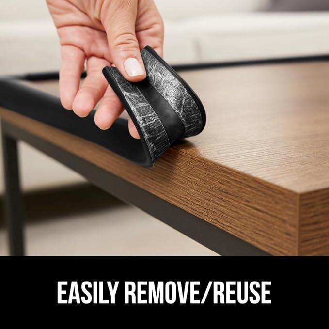 GORILLA GRIP Baby Proof Corners and Edges for Furniture, Kid Proofing Adhesive Table Corner Protectors, Heavy Duty Soft Rubber Foam Protection, Includes 8 Protective Safety Guards, 18 Feet, Black