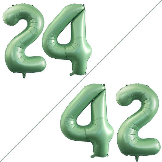 GOER Number 24 Balloons for 24th Birthday Party Decorations,42 Inch Jumbo Foil Helium 42 Balloons for 42nd Birthday Party Decoration (Sage Green)