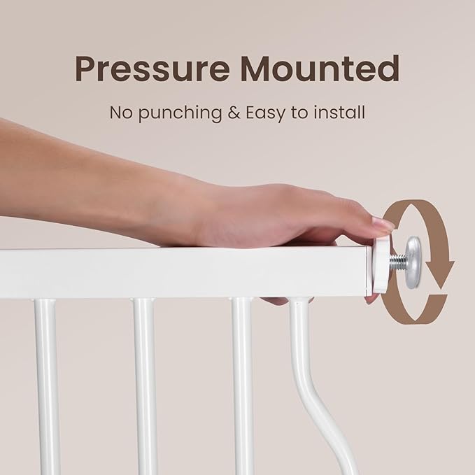 owlie 37.4" Extra Tall Wide Baby Gate for Stairs Doorways,29-52 Inch Extra Large Long Baby Gate with Door Indoor Safety Metal Pressure Mounted Pet Gate with Walk-Thru Auto Close, White