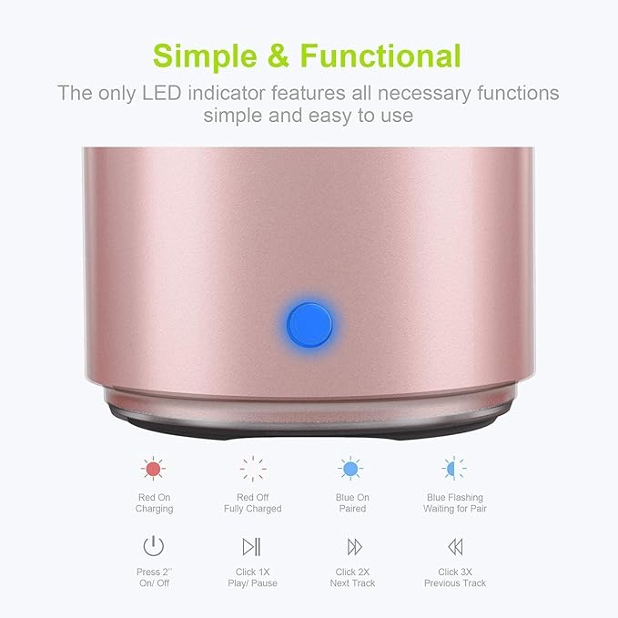 EWA A106 Portable Mini Bluetooth Speaker, Enhanced Bass and High Definition Sound, Portable Design, for iPhone, iPad,Nexus,Laptops and More (Rosegold)