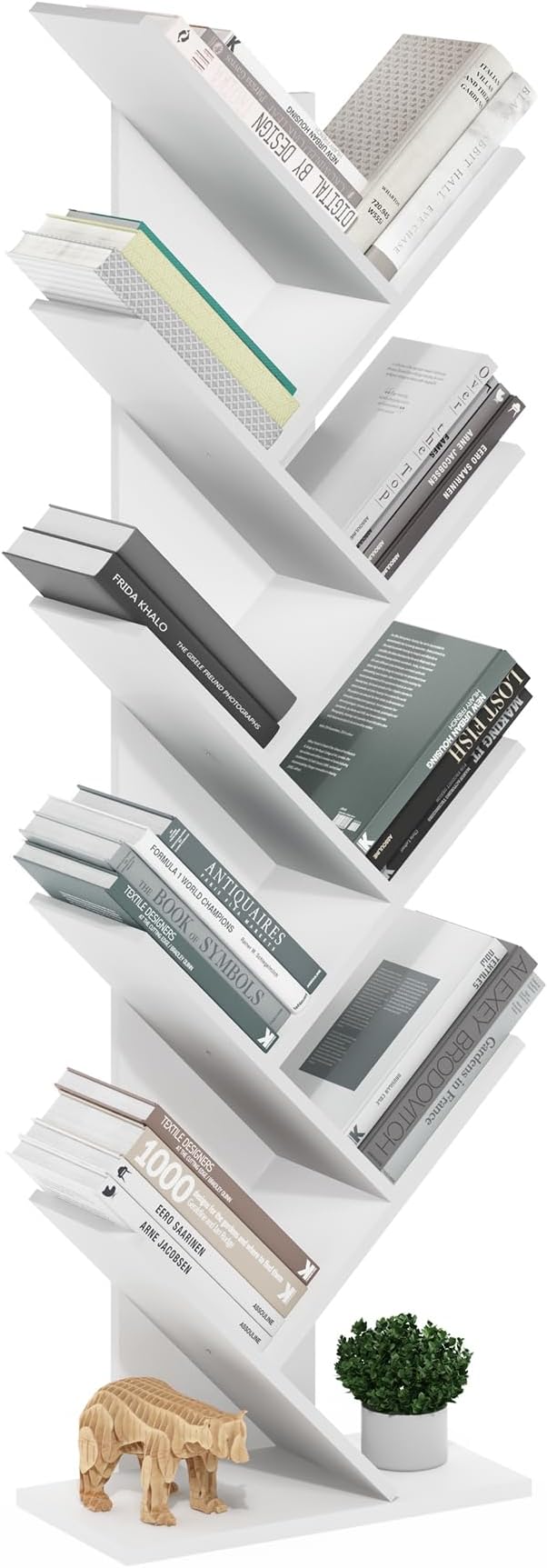 Furinno Tree Bookshelf 9-Tier Floor Standing Tree Bookcase, White