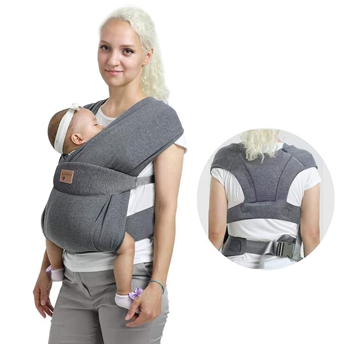 Baby Wraps Carrier Sling, Baby Carrier for Newborns and Toddlers,Skin-Friendly and Soft Front Baby Carrier Wrap Perfect Baby Gifts (Grey, Cotton)