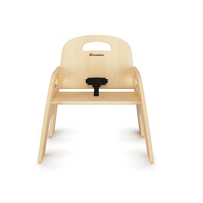Foundations Simple Sitter Low Wood Feeding Chairs Multipack, Wide No-Tip Base, Adjustable Safety Harness, Stackable Wood Toddler Chairs with Food Service Grade Finish, 2 Pack (9 inch)