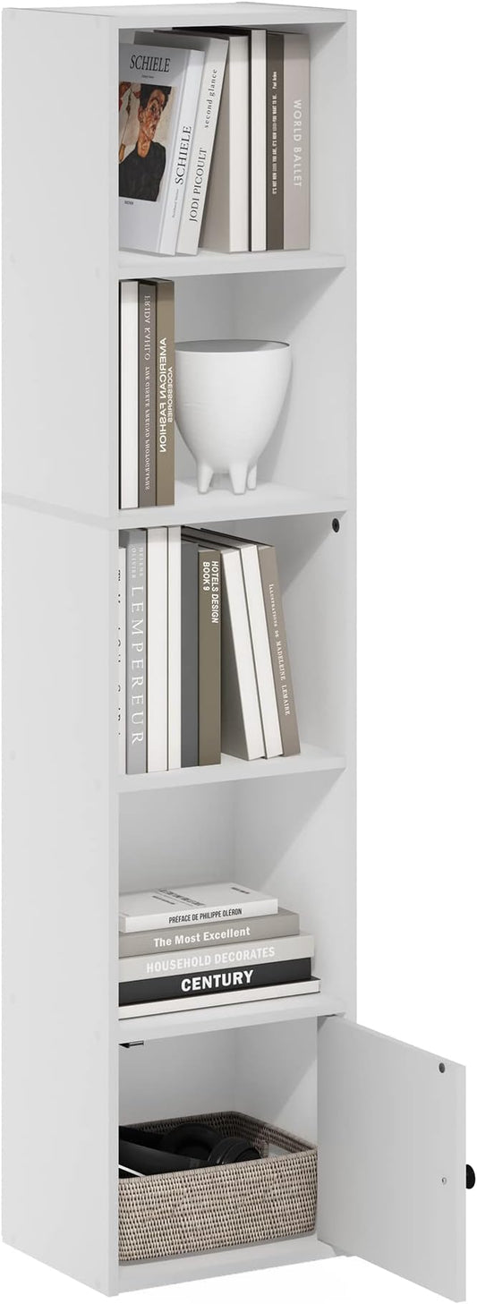 Furinno Luder Shelf Bookcase with 1 Door Storage Cabinet, White