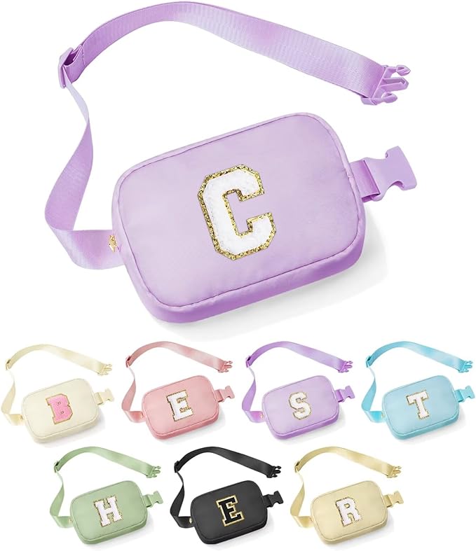 YOOLIFE Gifts for Girls - Crossbody Belt Bag, Personalized Communion & Birthday Gift, Purple Initial Sling Bag