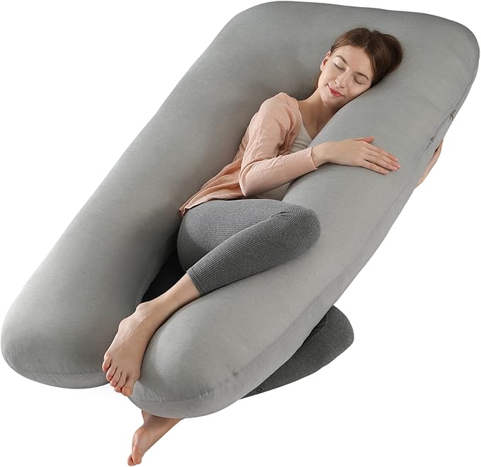 Amagoing Cooling Pregnancy Pillow for Sleeping, 55 inch U Shaped Full Body Maternity Pillow Support for Back, Hip, Belly, Legs for Pregnant Women, Removable Cooling Cover, Pregnant Women Must Have