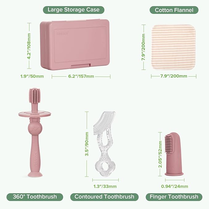 haakaa Training Toothbrush Set Oral Care Kit, Soft Silicone Toothbrush for Baby, Infants, Toddlers & Kids, Blush
