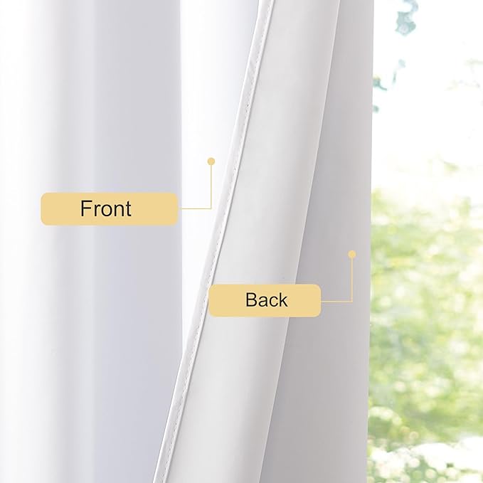 NICETOWN Bathroom Curtains 100% Blackout Window Treatments, Grommet Thermal Drapes Heat Blocking Sound Reducing Curtains for Kitchen/Bedroom, White, W52 x L54, 2 Panels