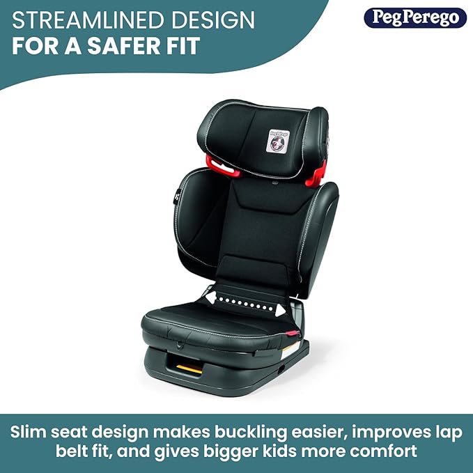 Peg Perego Viaggio Flex 120 Booster, 4D Total Adjust for Safety & Comfort, No Armrests, Compact Fold for Travel, 40-120 lbs, Made in Italy, Crystal Black (Black)