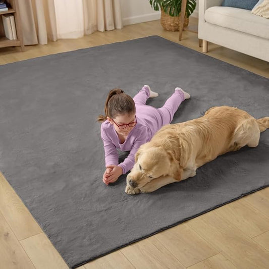 GORILLA GRIP Ultra Soft Washable Area Rug, 6x9, Stain and Slip Resistant Plush Thick Carpet for Bedroom Living Room, No Shed Floor Rugs, Pet Friendly, Dorm Essentials, Kids Nursery Home Decor, Gray