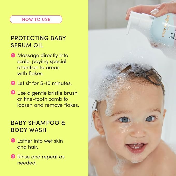 Evereden Baby Cradle Cap Care Bundle: Clean & Vegan Shampoo, Body Wash, Protecting Oil for Newborns - Great for the Whole Family