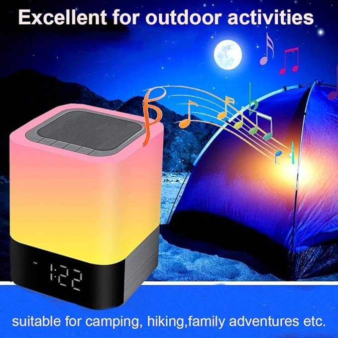 Night Lights Bluetooth Speaker, Alarm Clock Touch Sensor Dimmable Multi-Color Changing Bedside Lamp, MP3 Player, Wireless