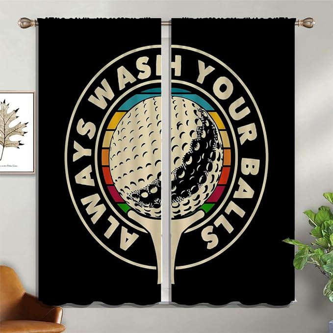 Golf Blackout Curtains for Boy Girl Room Darkening Decor,Sport Theme and White Motto Dark Background Bedroom Living Room Home Rod Pocket Thermal Insulated Window Curtain/Drapes Panel,84x63 Inch…