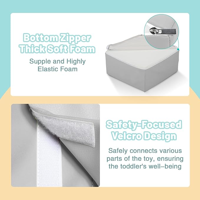 6-Piece Soft PU Leather Toddlers Climbing Toys, Baby Foam Climbing Blocks for Kids 3, Baby Climbing Structures Play Gym for Toddlers, Indoor Climb and Crawl Activity Play Set