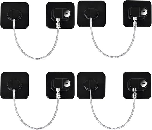 Fridge Lock (4 Pack),Refrigerator Lock with Keys,for Fridge, Cabinet Locks, Drawers, Dishwasher, Toilet and Child Safety Cabinet Locks, 3M Adhesive No Drilling (Black 4pcs)