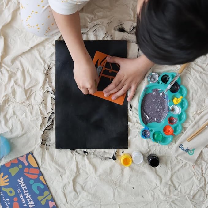 Sculpd Kids Painting Kit, Paint Craft Set for Kids Age 7+, Includes 5 Colour Paint Set, Paintbrushes, Magnetic Picture Frame, 2 Canvases, Paint Palette, Additional Art Supplies and Free Guidebook