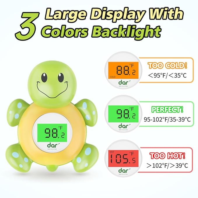 Baby Bath Thermometer, Digital Water Temperature Thermometers with 3 Color Backlit and Temperature Warning, Safety Bath Tube Thermometers Floating Toy for Infant, Toddler