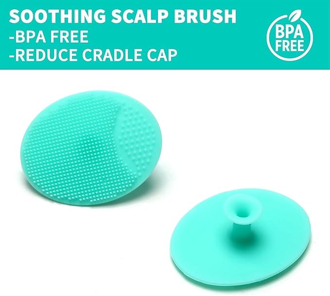 Goat Baby Hair Brush Set, Safe Natural Hair Care Kit with Wooden Soft Goat Bristles Hairbrush Comb Green Silicone Bath Brush for Newborns Toddlers (4pcs Set)