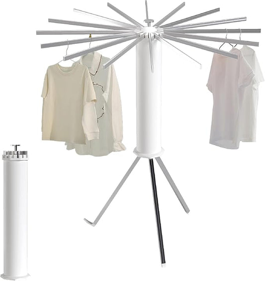 Foldable Tripod Clothes Drying Rack, Collapsible Laundry Drying Rack, Portable Octopus Laundry Stand with 16 Extendable Aluminum Rods White & Silver Space Saving Holder for Indoor Outdoor