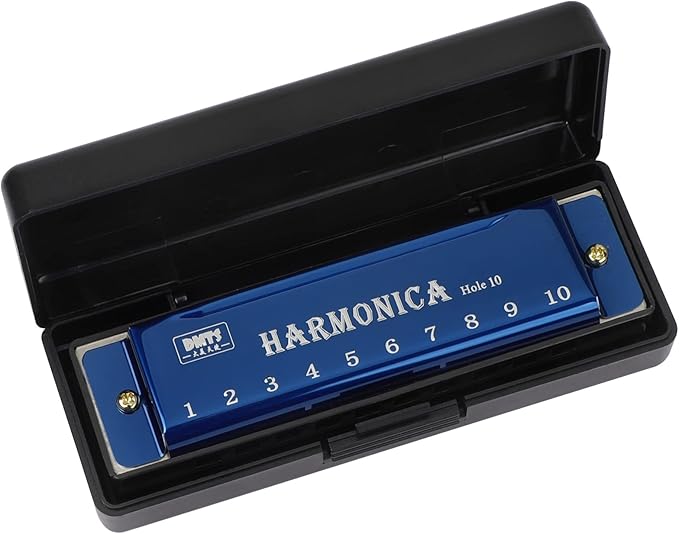 UPINS 4PCS Key of C 10 Hole 10 Tones Titanium Color Harmonica with Case for Beginner Students（Red, Blue, Green, Purple）