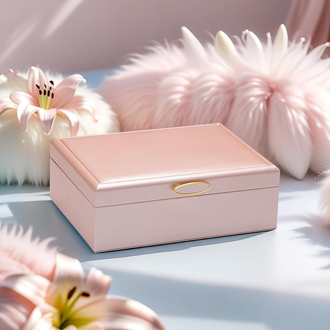 2-layer jewelry box，Jewelry Organizer with Handle，with hanging necklace hooks, detachable jewelry trays, suitable for storing a large amount of jewelry gift box (rose gold)