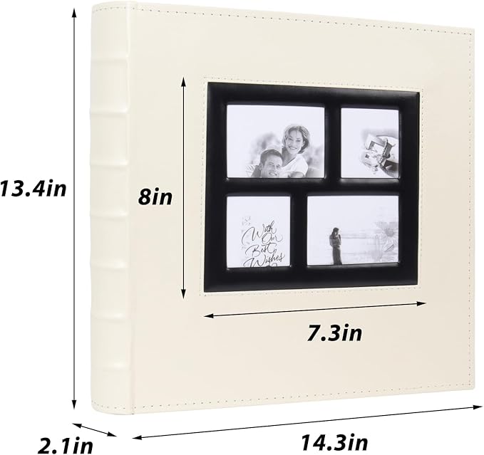 RECUTMS Photo Album 4x6 600 Pockets, Black Pages Leather Cover Large Capacity Picture Albums Holds 600 Horizontal and Vertical Photos (Beige)