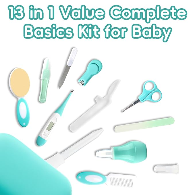 Baby Healthcare and Grooming Kit with Nail Clippers, Scissors, Infant Grooming Kit for Newborns (18 in 1, Green)