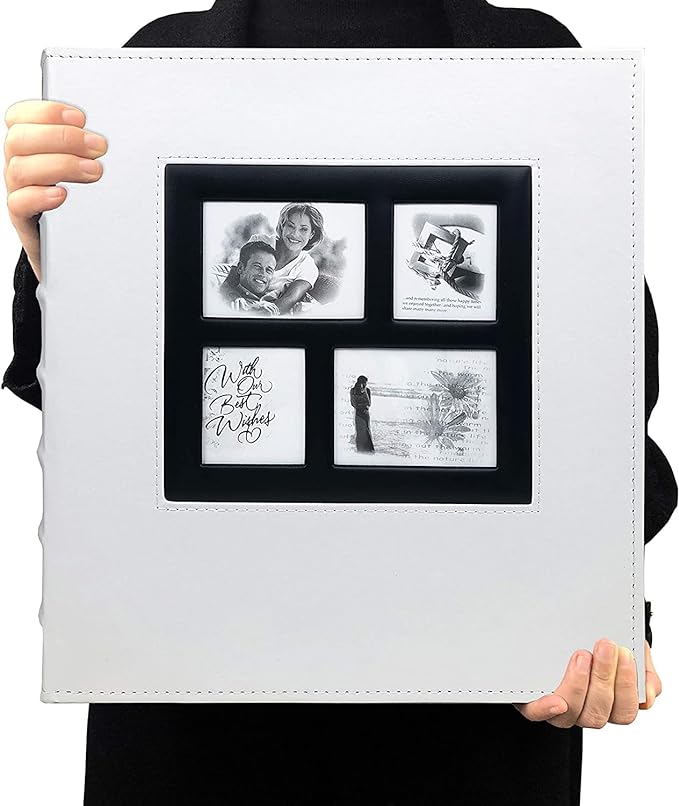 RECUTMS Photo Albums 4x6 Hold 600 Photos Black Pages Large Capacity Leather Cover Wedding Family Photo Album Books Horizontal and Vertical Photos (White), 600 pockets