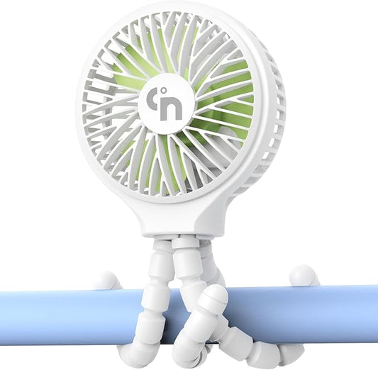 HomeLifairy Portable Stroller Fan, USB or Rechargeable Battery Operated with 3 Speeds and 360°Rotate, Cooling Clip On for Baby Crib Travel Car Seat White