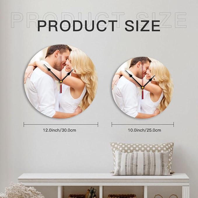 Generic Custom Clocks for Walls Personalized Picture Hanging Time Clocks Customized Round Clock for Birthday Wedding Present Wedding Friend Family Lover, 10inch-25cm