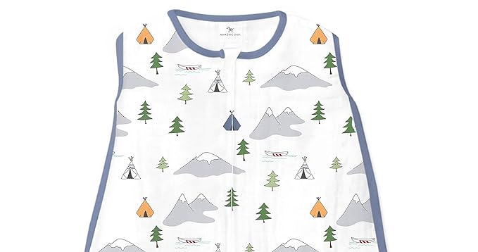Amazing Baby Cotton Muslin Sleeping Sack, For Baby Boy or Girl, Wearable Blanket with 2-way Zipper, Outdoor Adventure, Denim, Large (12-18 Month)