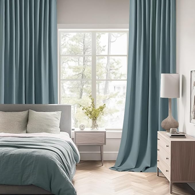 MIULEE Greyish Blue Back Tab Blackout Curtain 96 Inch Long 2 Panels Set for Bedroom, Rod Pocket/Pinch Pleat Thermal Insulated Living Room Darkening Pleated Light Blocking Floor to Ceiling Drape