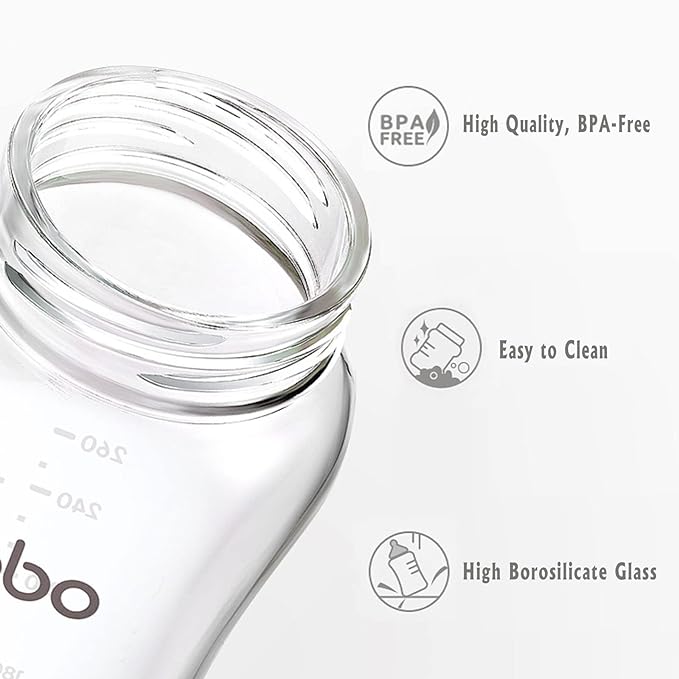YOHKOH Natural Glass Baby Bottle with Natural Response Nipple, Newborn Anti-Colic Baby Bottles, Wide Neck Mushroom Cap Baby Bottle, Clear (8.8oz (Pack of 2), Multicolour)