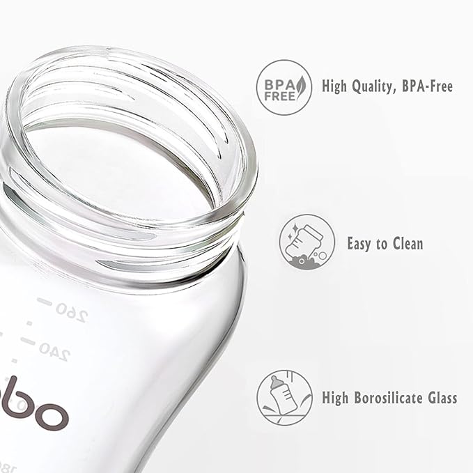 YOHKOH Natural Glass Baby Bottle with Natural Response Nipple, Newborn Anti-Colic Baby Bottles, Wide Neck Mushroom Cap Baby Bottle, Clear (Blue, (8.8oz (Pack of 2))