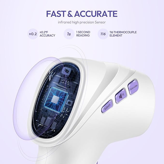 Forehead Thermometer for Adults, Kids & Babies, No-Touch Digital Thermometer with LCD Backlight Display, Fever Alarm and 1s Instant Reading - Purple