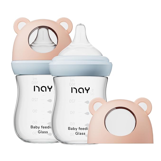 Natural Glass Baby Bottle for Breastfeeding Babies, 5.4oz Anti-Colic Baby Bottle with Natural Response Nipple(S), Clear, Wide Neck, 2 Pack, 1 Months+