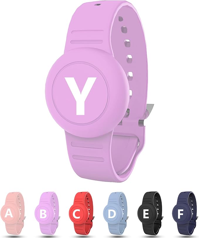 Waterproof Bracelet for AirTag Kids, Personalized Initial Letter Hidden Holder Compatible with Air Tag, Silicone Case for Airtag Adjustable Anti-Lost GPS Tracker for Toddler Child Elder, Y