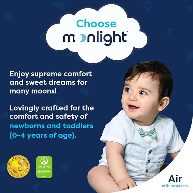 Moonlight Slumber Air Crib Mattress – Breathable, Washable, Dual-Sided Infant and Toddler Mattress with Open Core Design, Foam-Free, Hypoallergenic, 5.5", Standard Crib Size, Made in USA