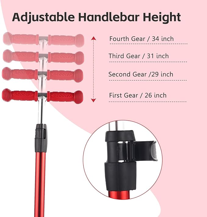 3 Wheel Scooter for Kids Ages 6-12,Kids Scooter with Light Up Wheels, Sturdy Deck Design, and 4 Height Adjustable Suitable for Kid Ages 3-12