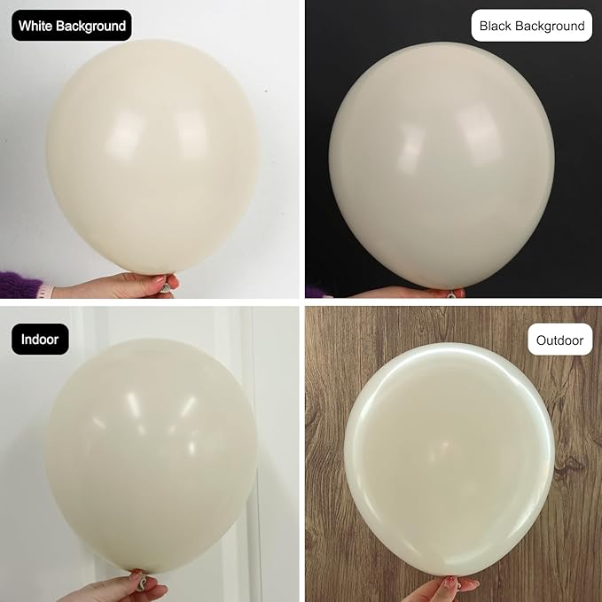 RUBFAC 129pcs Sand White Balloons Different Sizes 18 12 10 5 Inches, Cream Beige Latex Balloon Garland Arch for Birthday Party Graduation Wedding Anniversary Baby Shower Decoration