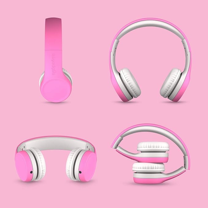 LilGadgets Connect+ Girls Headphones for School Wired with Microphone, Volume Limiting for Safe Listening, Adjustable Headband, Cushioned Earpads for Comfort, Kids Headphones for School, Pink