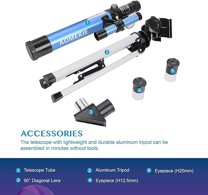 AOMEKIE Telescopes 40/400 with Tabletop Tripod 2 Eyepieces Portable Telescopes for Astronomy Beginners with Finderscope and Compass,Space, Gifts