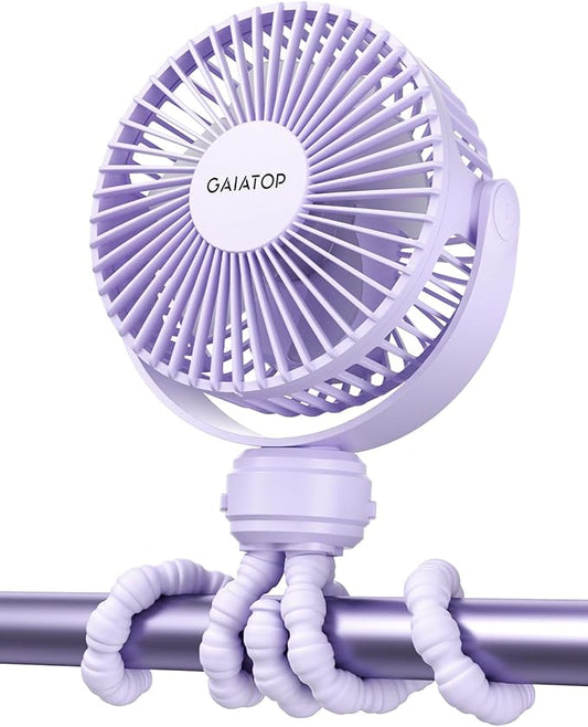 Gaiatop Mini Electric Fan with 360 Rotation, 5.5mm Gaps, Rechargeable Battery, 3 Speeds, Purple