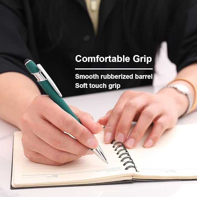 Ballpoint Pen with Stylus Tip, Soft Touch Click Metal Pen, 1.0mm Medium Point, Black Ink, 12 Count(Mixed Color)