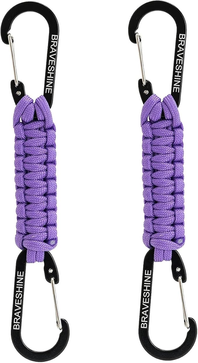 BRAVESHINE Paracord Keychain Carabiner Clip, D Ring Lanyard Hanger Stroller Hook for Water Bottle, Key, Backpacks, Men, Women